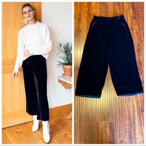 Amanda Bond Blue Silk Velvet Crop Wide Leg Pants New Size Medium